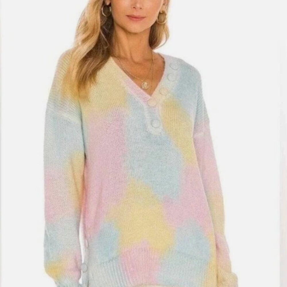 LoveShackFancy Naveen Sweater Knit Top Alpaca Wool Henley Button Rainbow Small - Picture 10 of 11